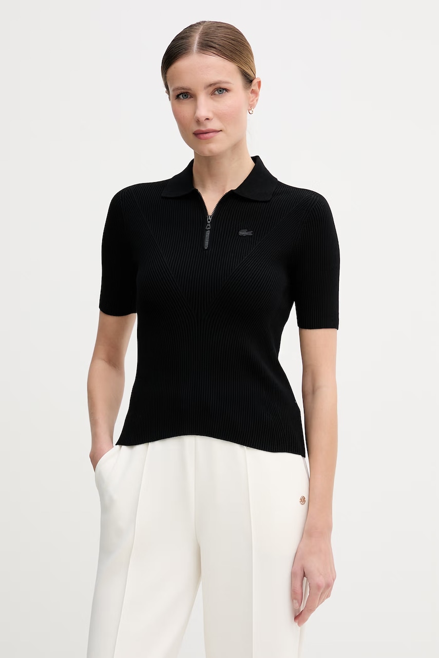 Lacoste πλεκτό μπλουζάκι πόλο Γυναικείο με βισκόζη