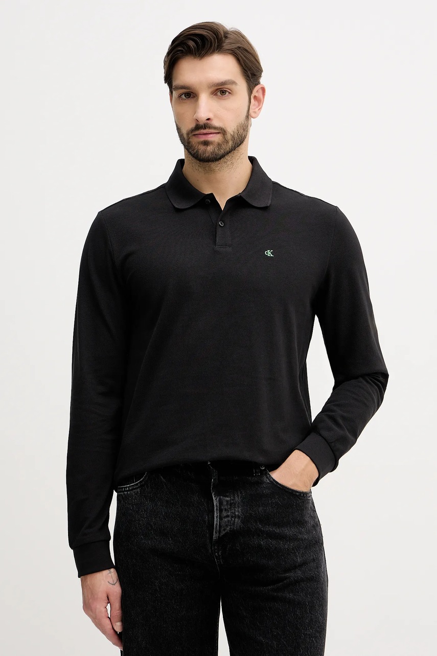 Levně Bavlněné tričko s dlouhým rukávem Calvin Klein Jeans černá barva, LV04RE201G