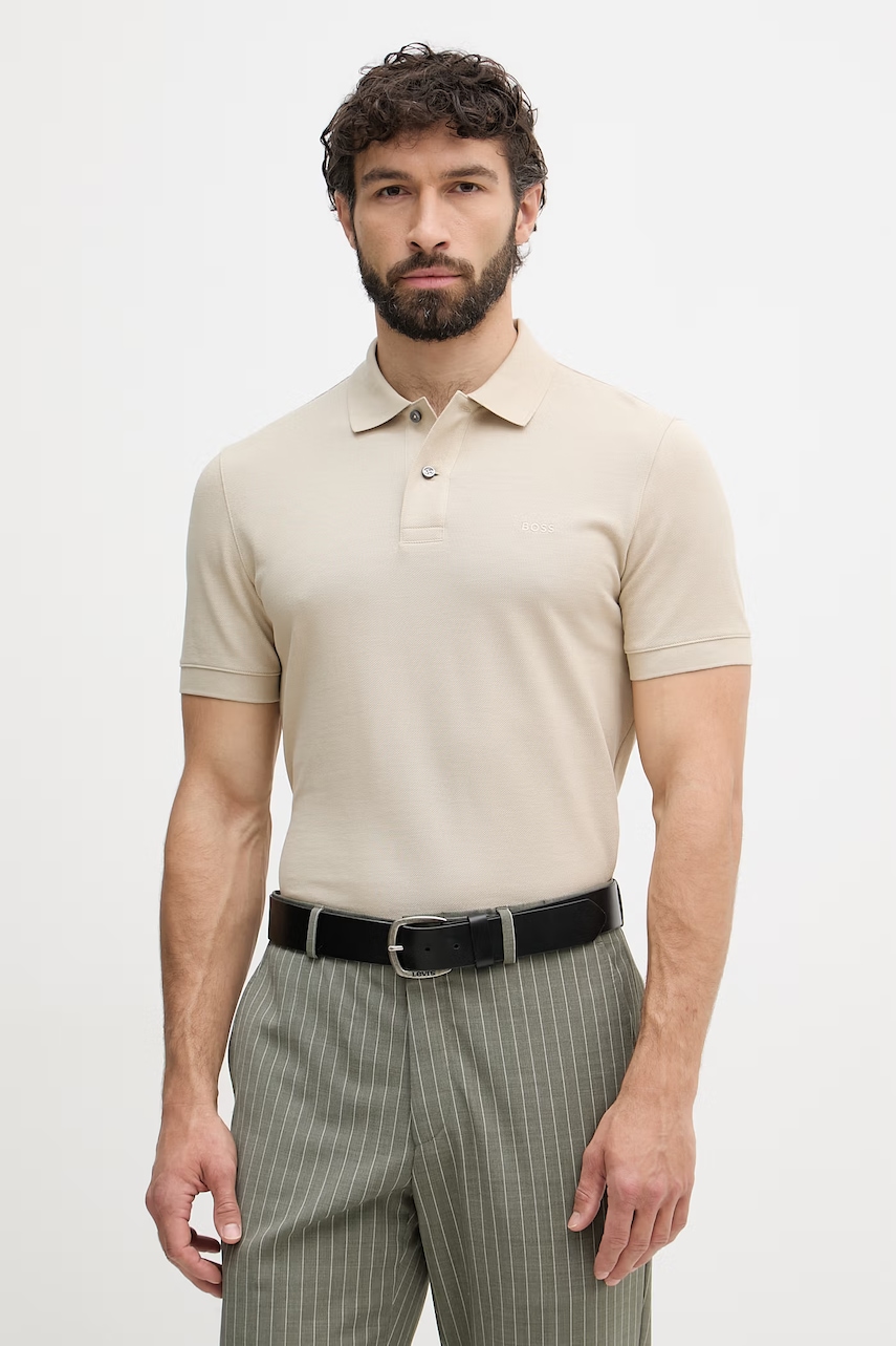 BOSS πόλο ανδρικό βαμβακερό Pallas 50553564 μπεζ XXL,M,L,S,XL