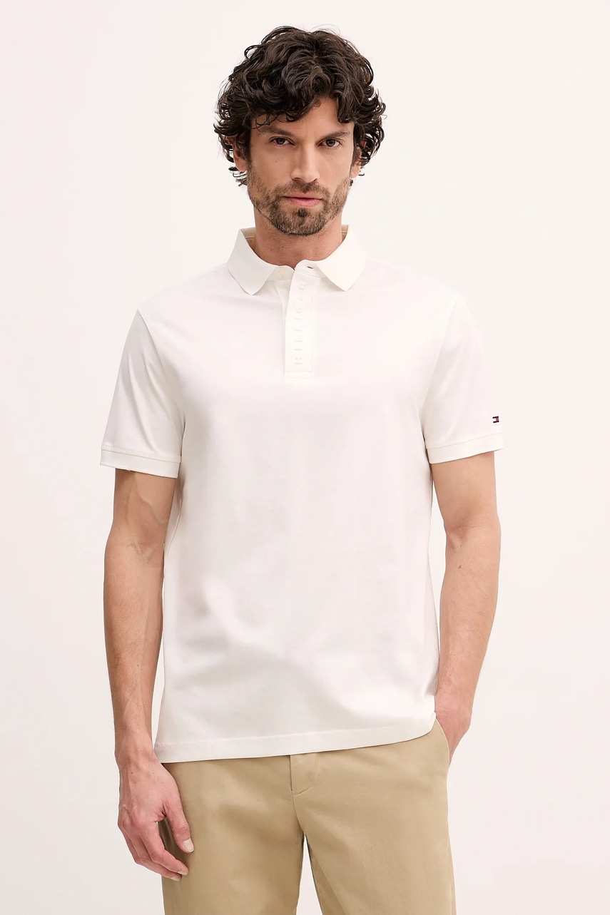 Levně Bavlněné polo tričko Tommy Hilfiger béžová barva, MW0MW41611