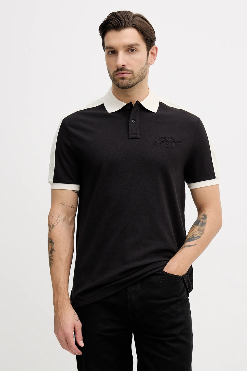 Levně Polo tričko Tommy Hilfiger pánské, černá barva, s aplikací, MW0MW41622