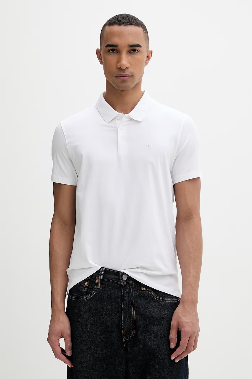 Calvin Klein Ανδρικό Πόλο με βαμβάκι LV04LF200G λευκό XL,L,M,S,2XL