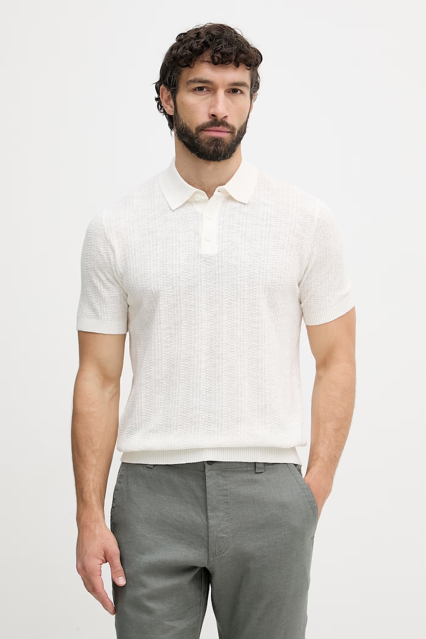 Ανδρικές μπλούζες polo united colors of benetton σε μπεζ