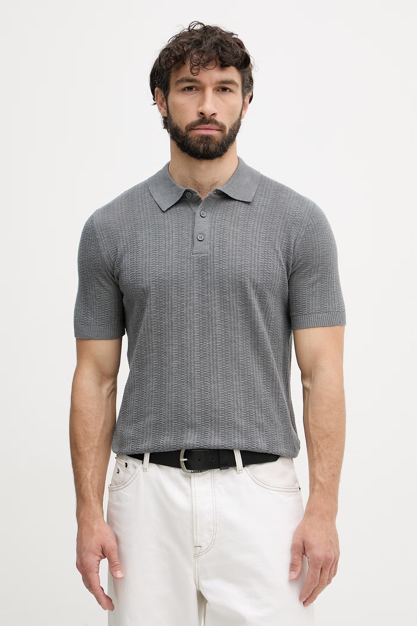 Ανδρικές μπλούζες polo united colors of benetton σε γκρι