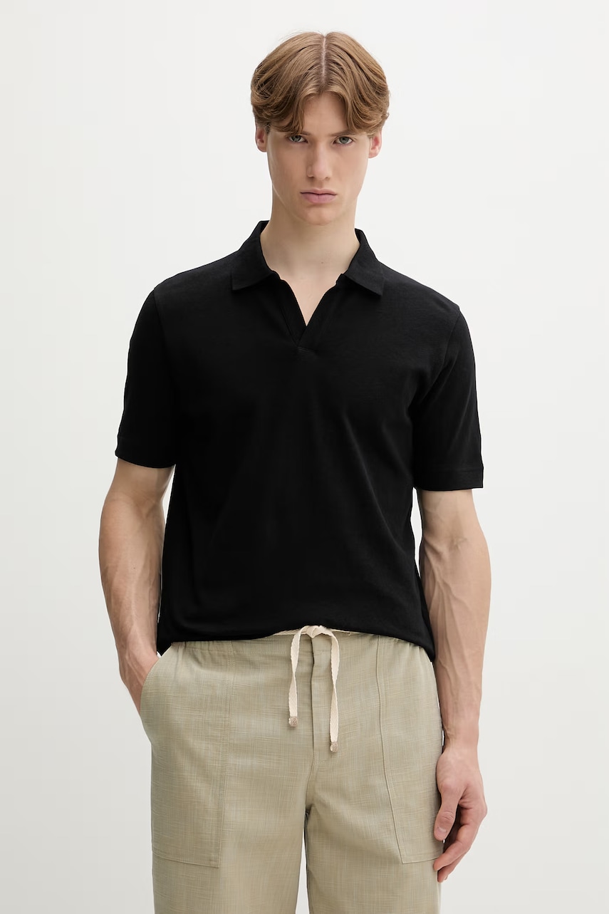 Marc O'Polo πόλο ανδρικό με πρόσμιξη λινού 5000012676 μαύρο L,M,XL,XXL