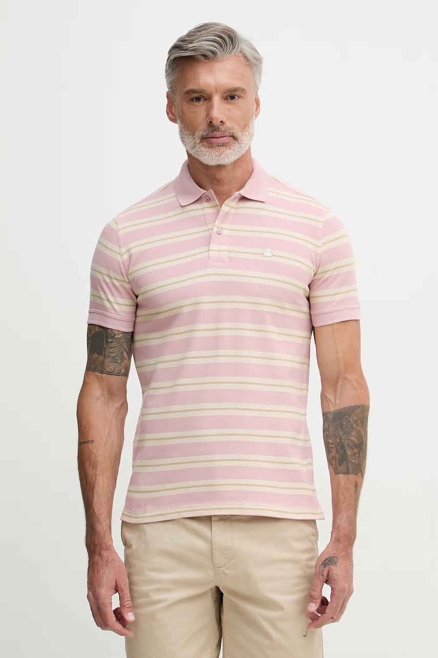 Ανδρικές μπλούζες polo united colors of benetton σε ροζ