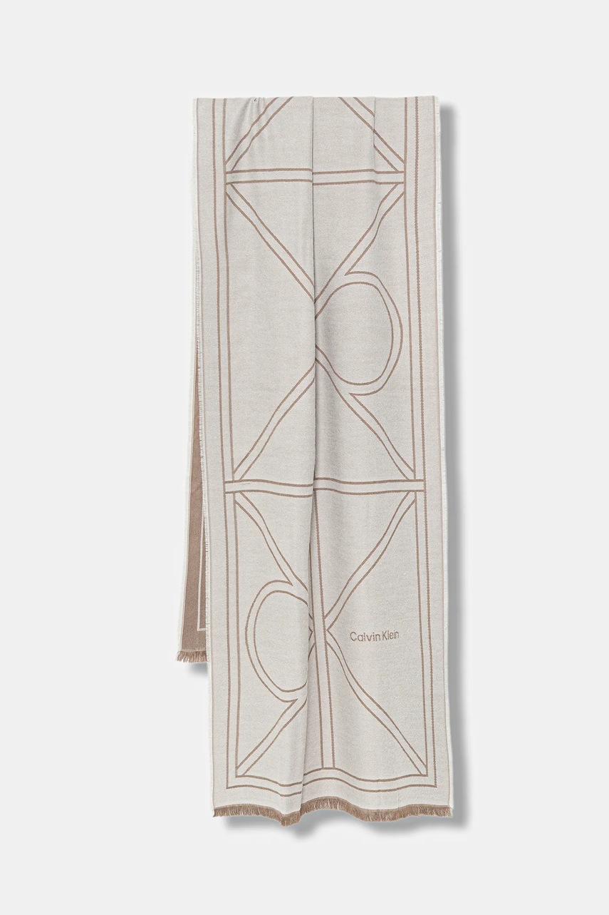 Levně Šála Calvin Klein dámská, béžová barva, vzorovaná, LV04F8074G