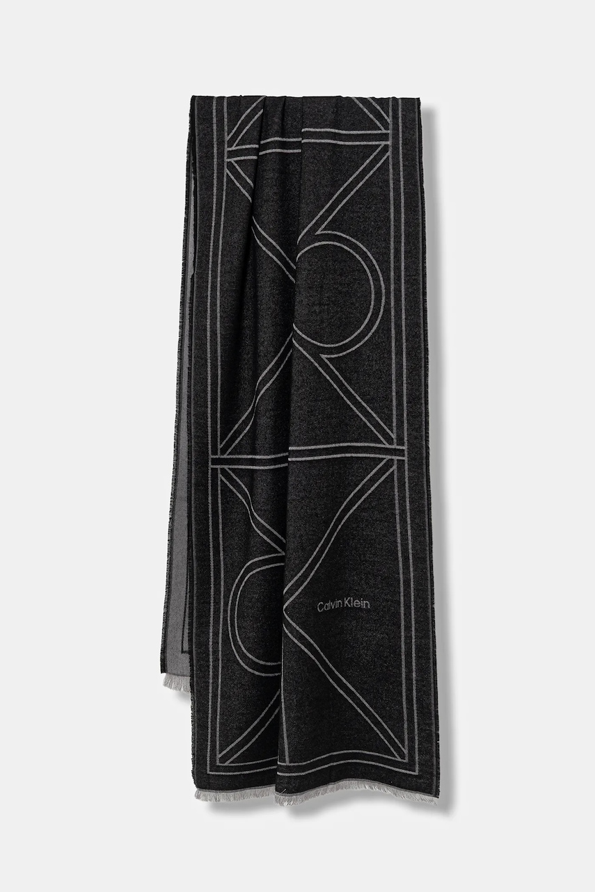 Levně Šála Calvin Klein dámská, černá barva, vzorovaná, LV04F8074G