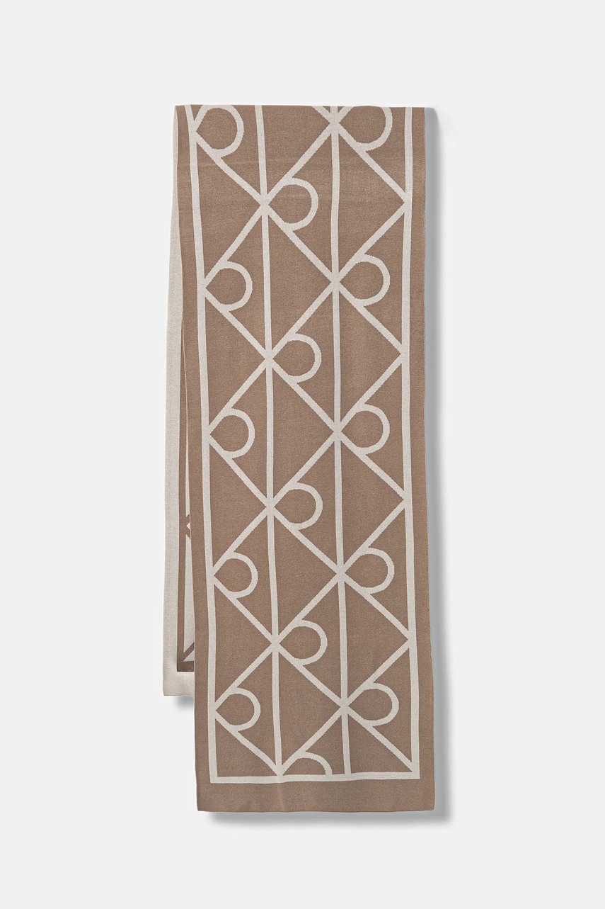 Levně Šála Calvin Klein dámská, béžová barva, vzorovaná, LV04F8076G