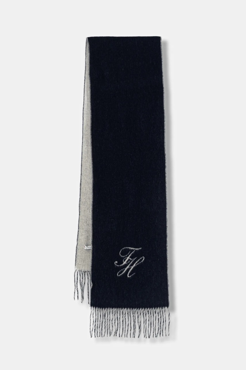 Levně Vlněná šála Tommy Hilfiger dámská, tmavomodrá barva, hladká, AW0AW18222