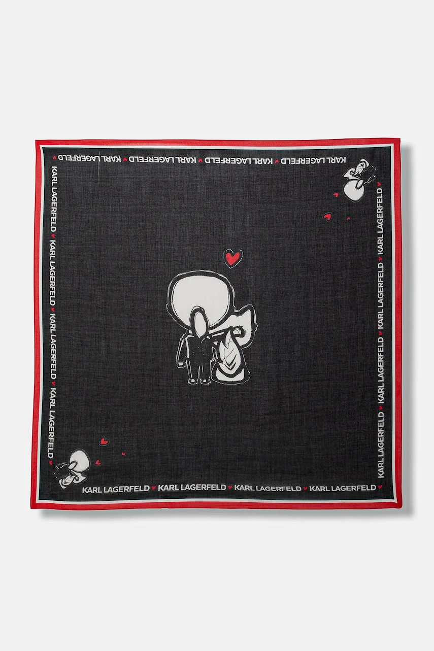 Karl Lagerfeld eșarfă din amestec de mătase IKON VALENTINE culoarea negru, cu model, B1W33106