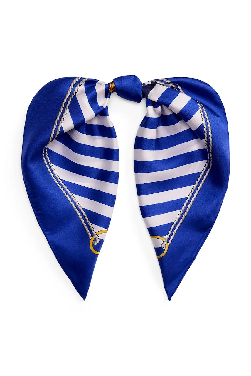 Lauren Ralph Lauren apaszka jedwabna damski kolor niebieski wzorzysta 454P09785