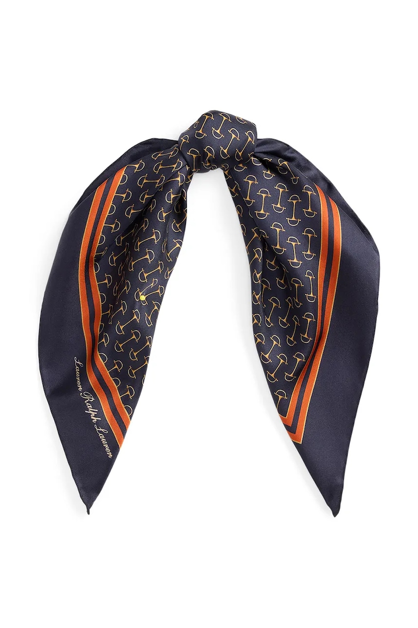 Lauren Ralph Lauren apaszka jedwabna damski kolor brązowy wzorzysta 454P09802