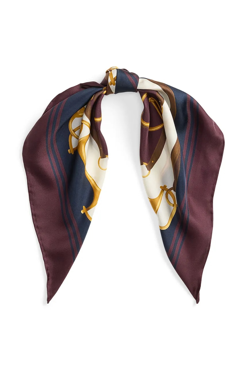 Levně Hedvábný šátek Lauren Ralph Lauren dámský, vínová barva, 454P09802