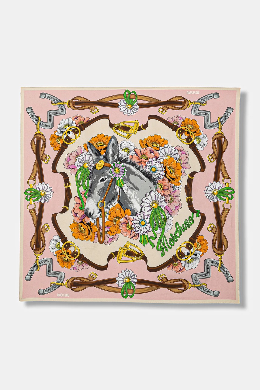 Moschino chusta jedwabna damska kolor różowy wzorzysta M3376 03549