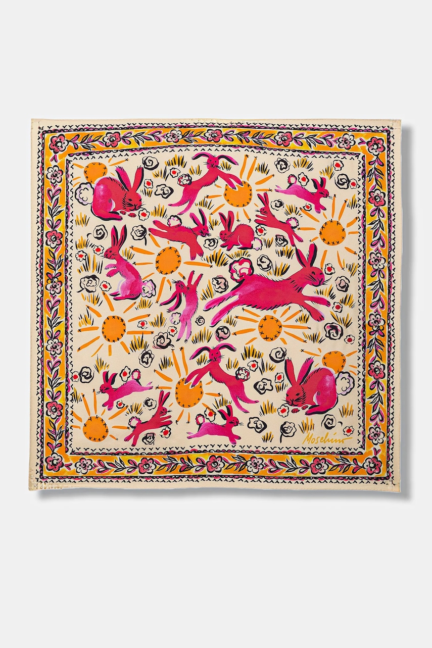 Moschino chusta jedwabna damska kolor beżowy wzorzysta M3377 03549