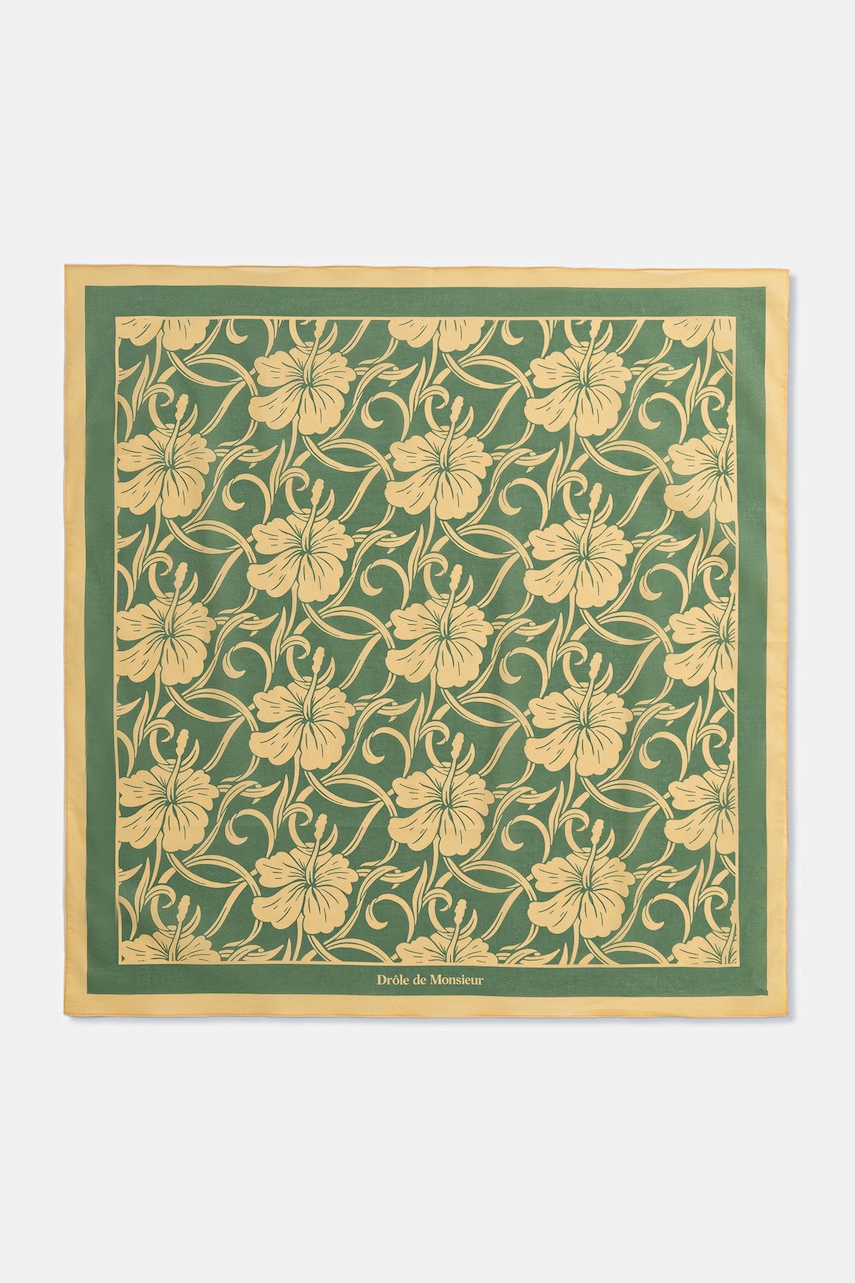 Drôle de Monsieur Τετράγωνο ανδρικό μαντήλι βαμβακερό Monogramme Hibiscus