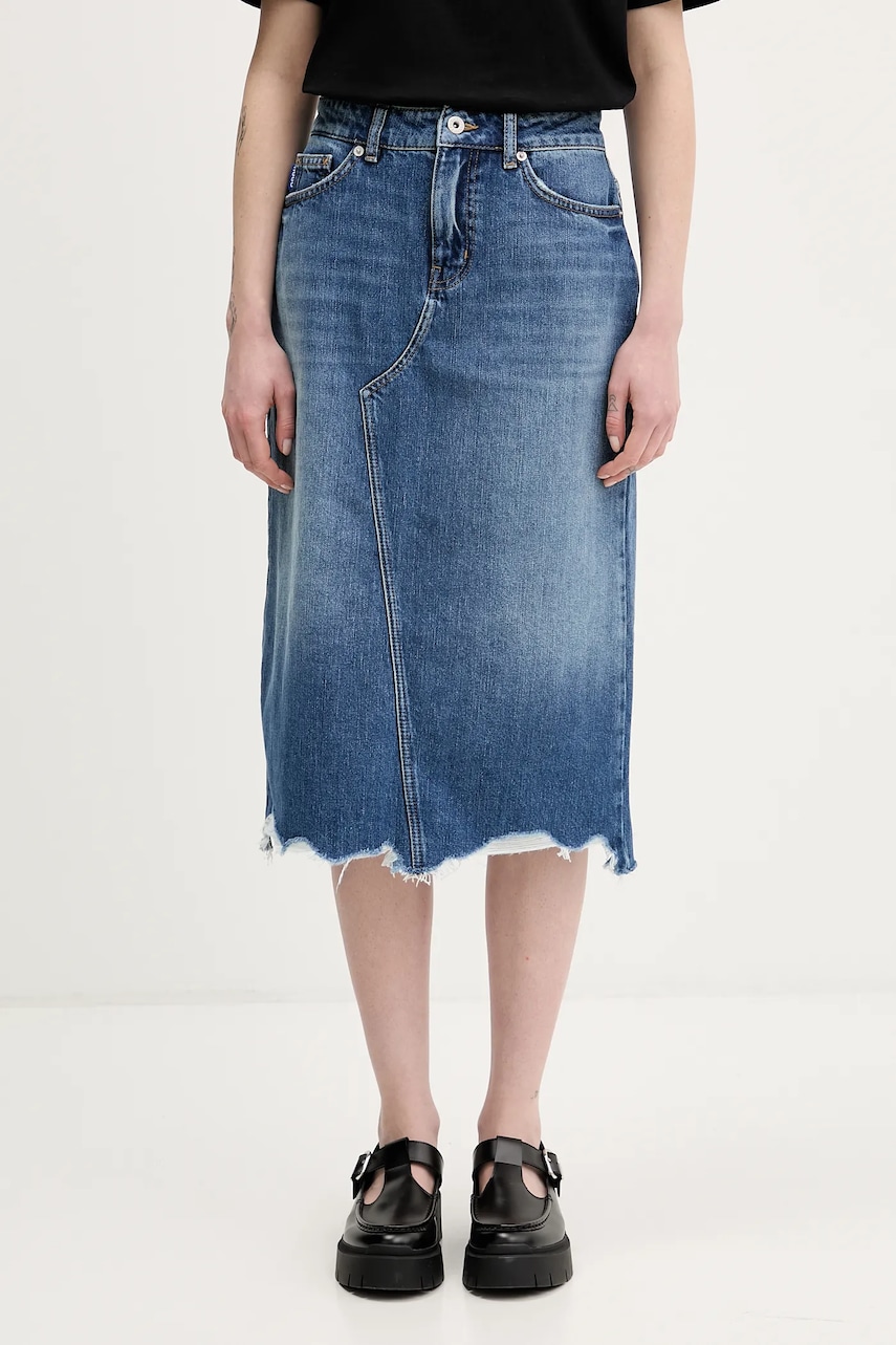 Hugo Blue fustă jeans Gadele_B midi, drept, 50553062