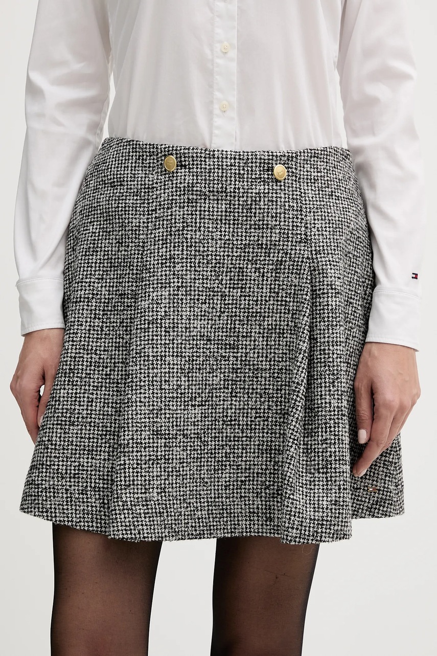 Levně Sukně s příměsí vlny Tommy Hilfiger šedá barva, mini, áčková, WW0WW48787