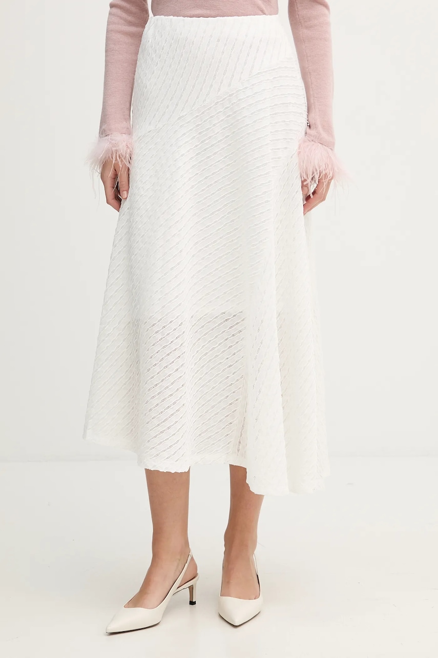 Dkny fustă culoarea bej, midi, evazați, P5JGTDPK