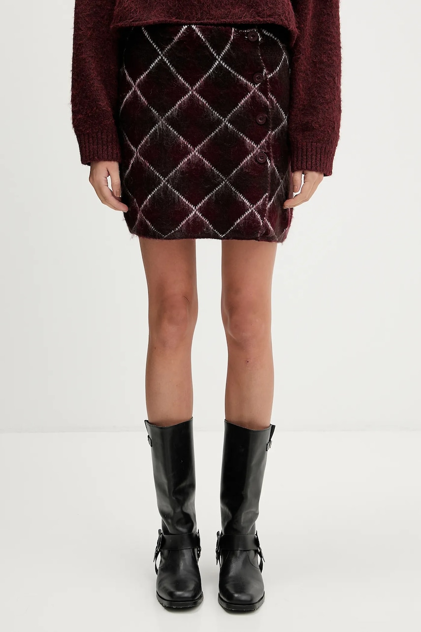 The Ragged Priest fustă culoarea bordo, mini, drept, RPAW251077KW