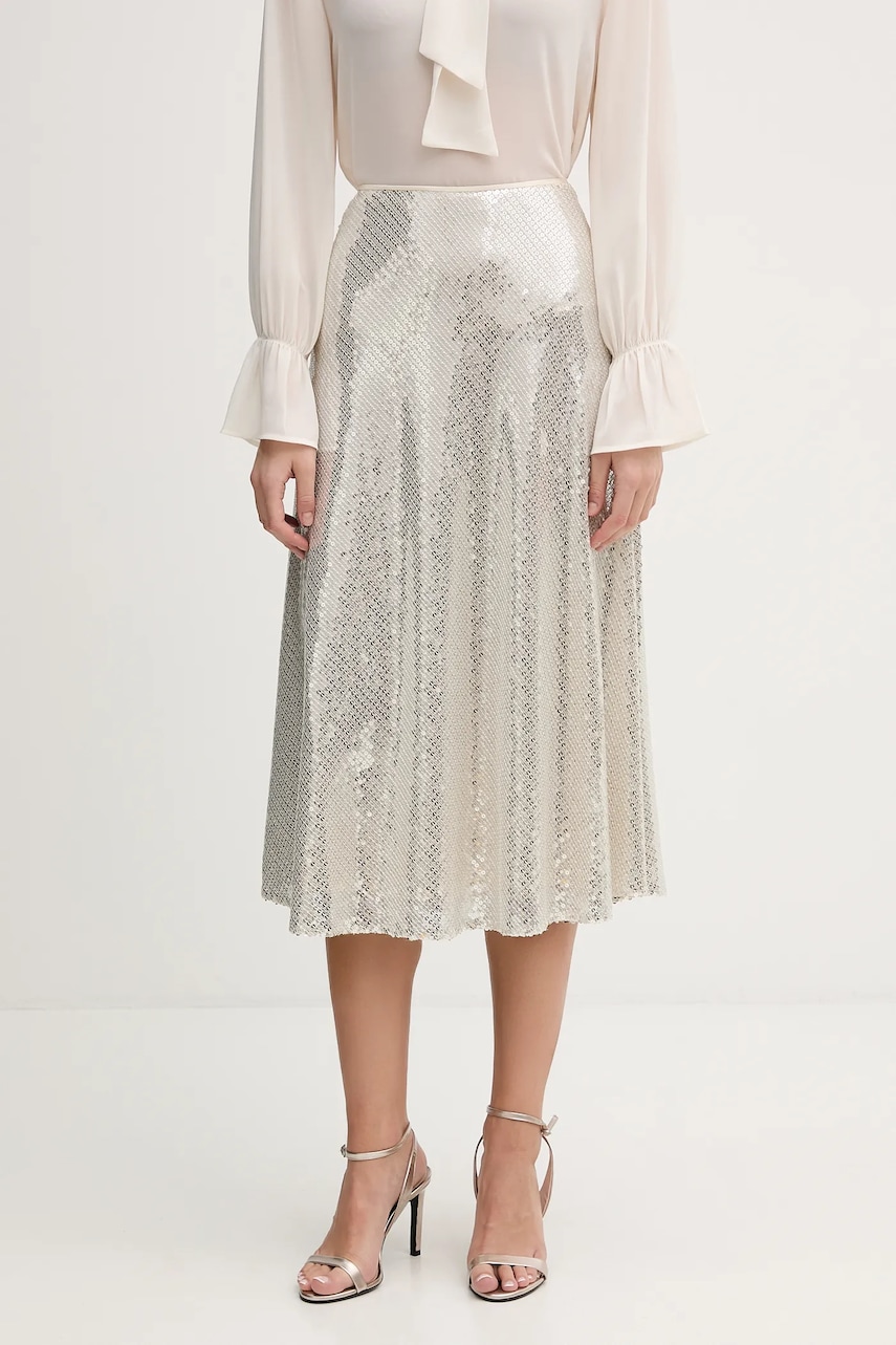 OUI fustă culoarea argintiu, midi, evazați, 96029