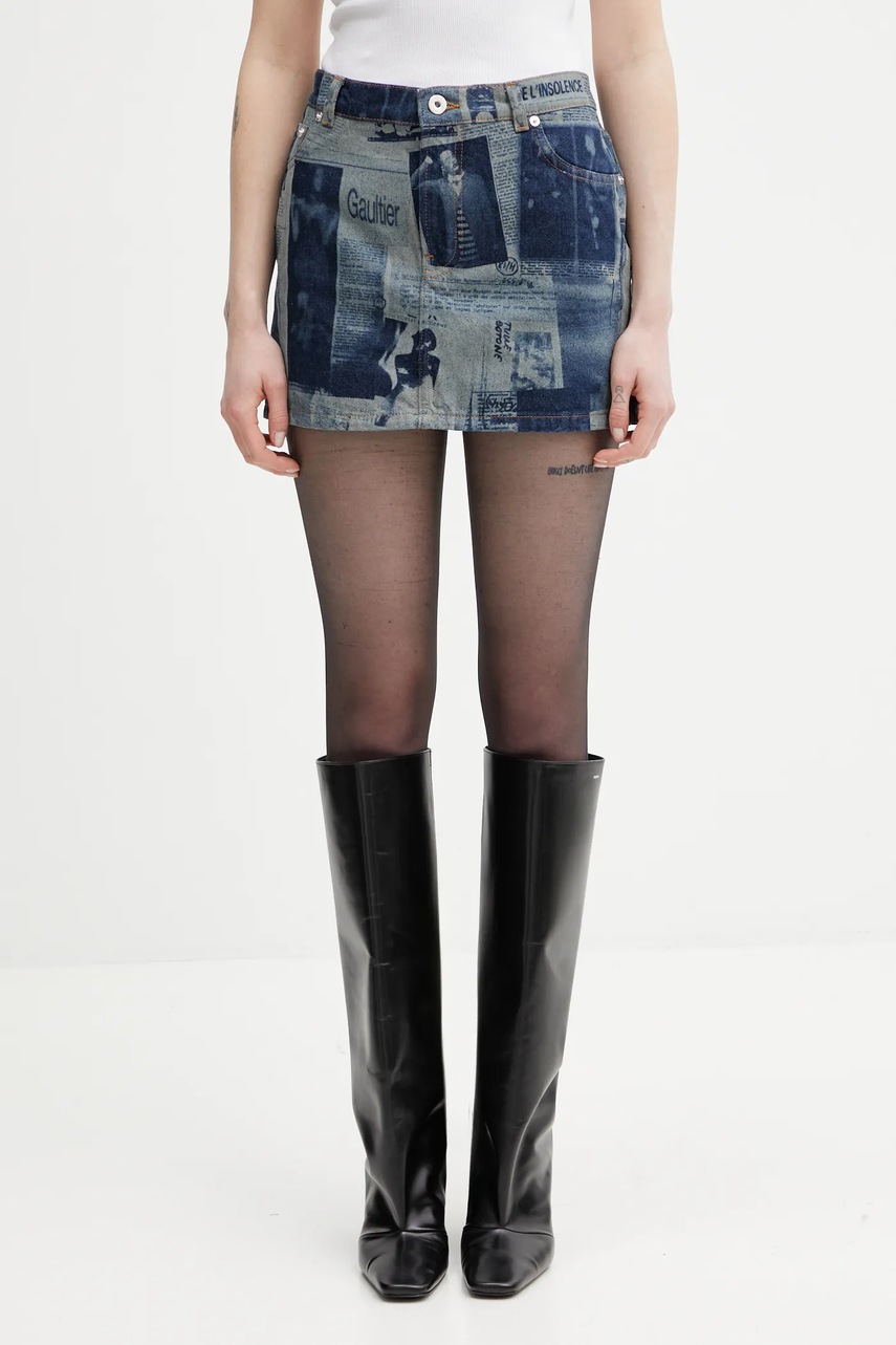 Jean Paul GAULTIER fustă jeans Newspaper Print