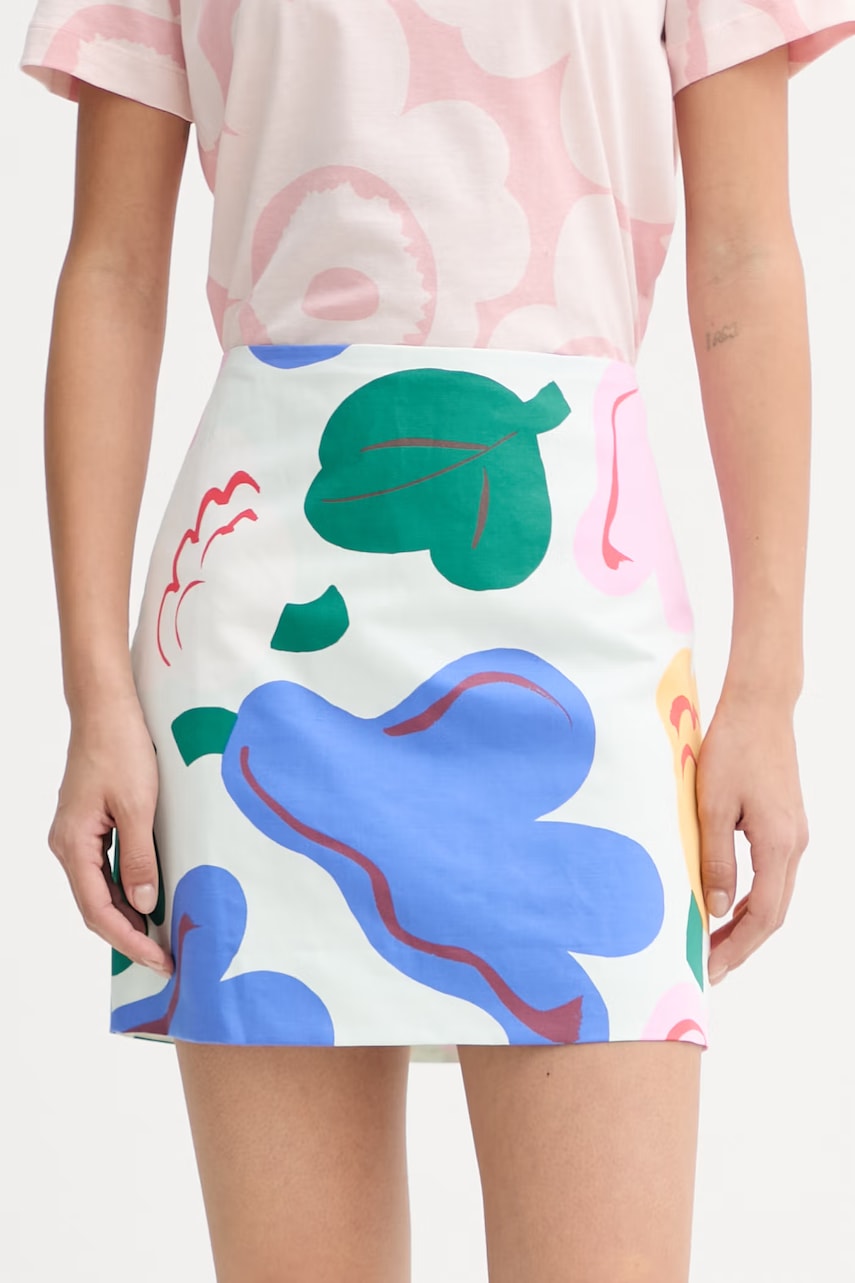Marimekko φούστα σε γραμμή Α με πρόσμιξη λινού