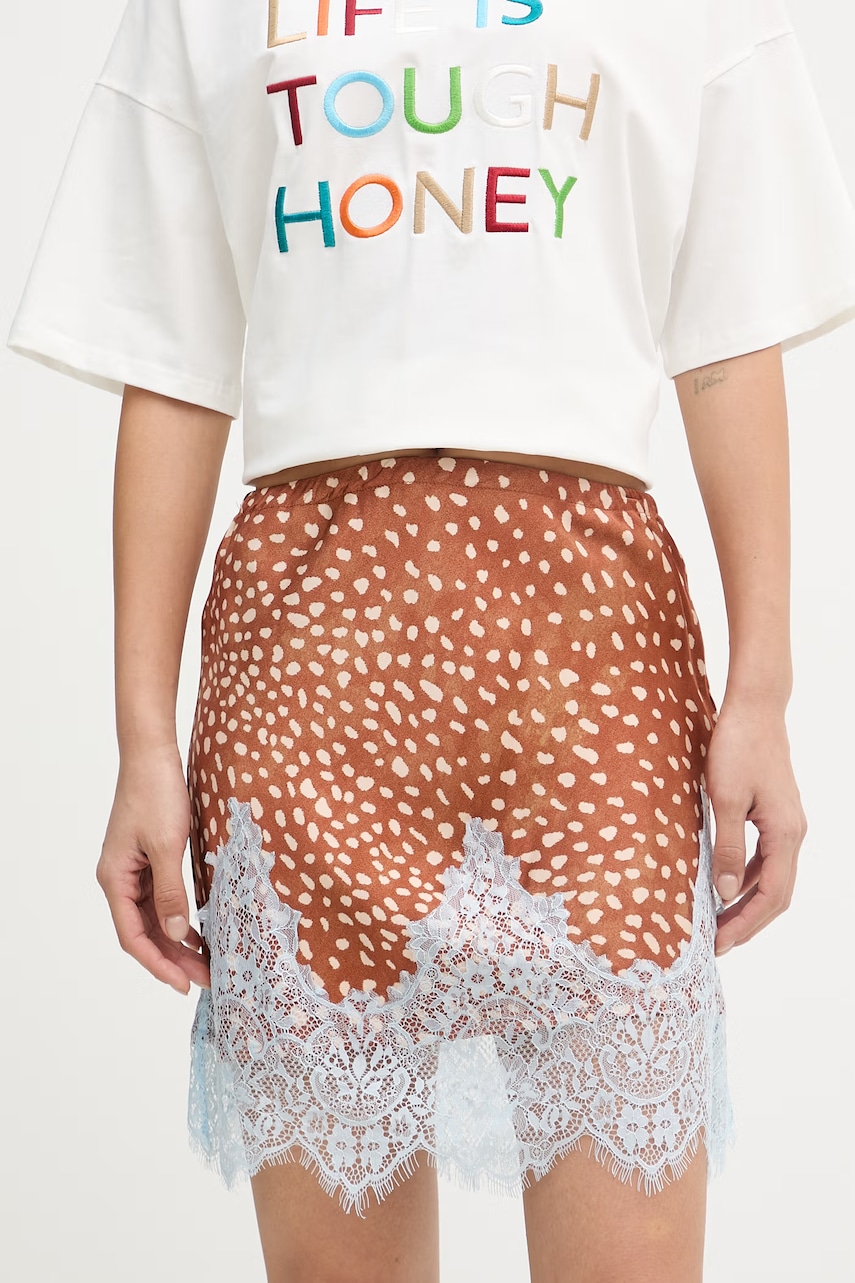 Never Fully Dressed φούστα από βισκόζη NFDSK850 καφέ L,XL