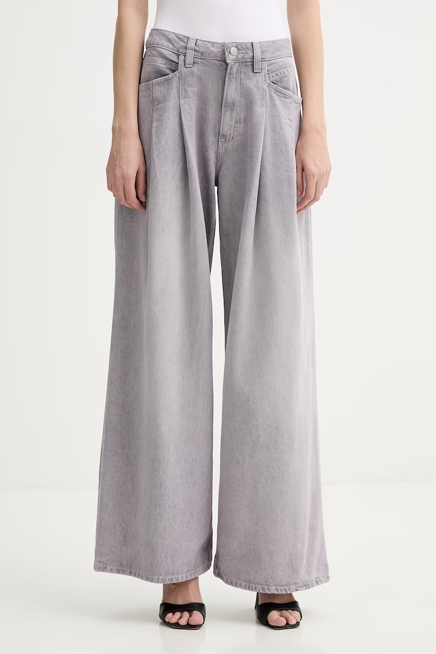 Γυναικεία παντελόνια τζιν wide leg σε μωβ