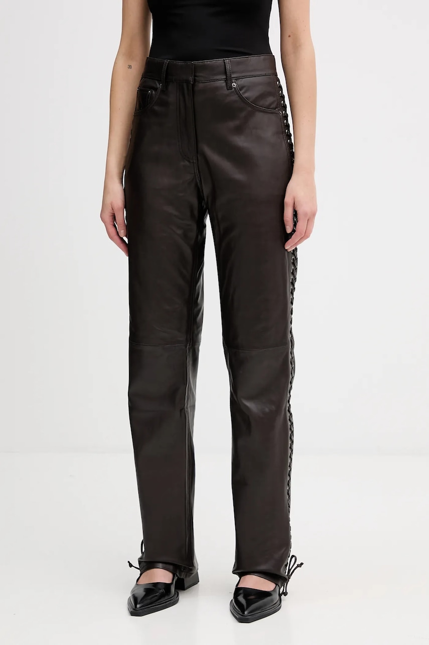 Rotate pantaloni de piele culoarea maro, lat, high waist, 1158191667