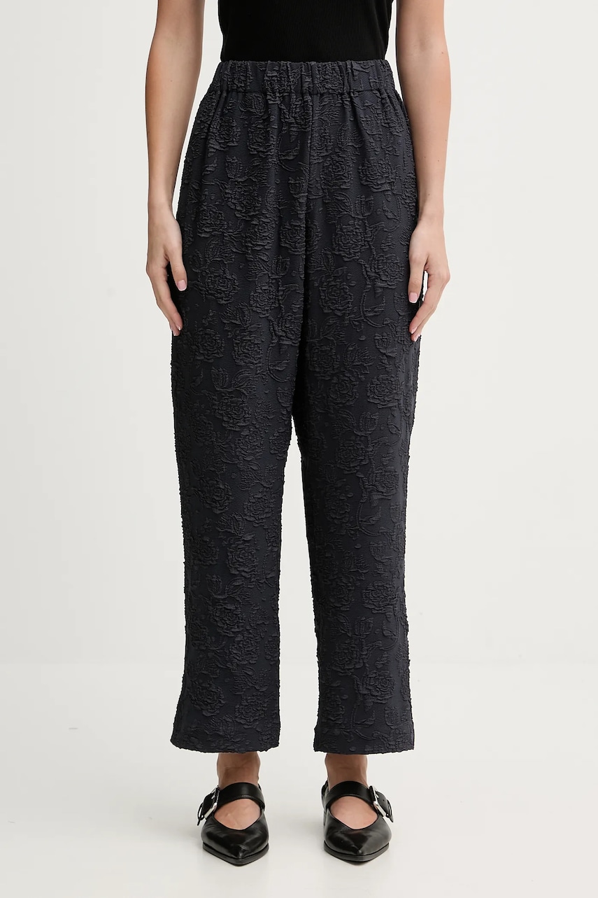 Stine Goya pantaloni culoarea bleumarin, drept, high waist, SG-PS26-P043-2458