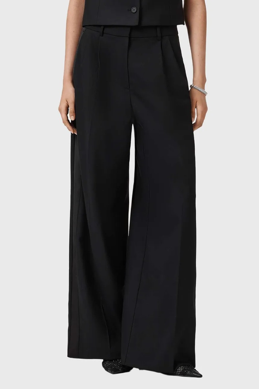 AllSaints pantaloni cu lână culoarea negru, lat, high waist, W052QD
