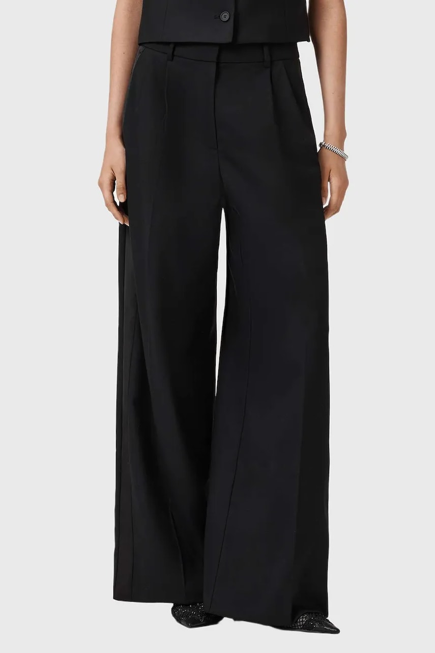 AllSaints pantaloni cu lână culoarea negru, lat, high waist, W052QD