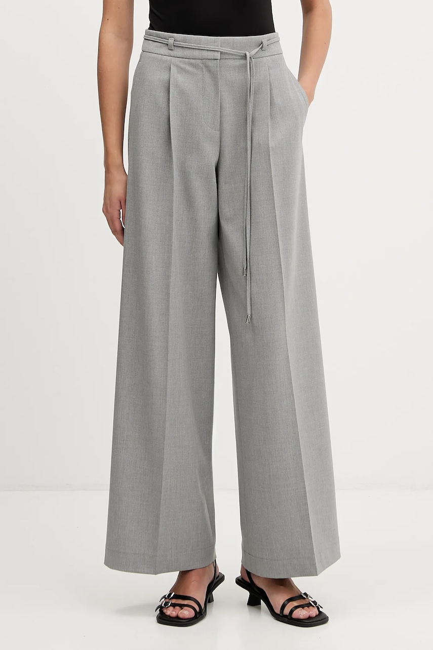 Levně Kalhoty HUGO Haminde dámské, šedá barva, široké, high waist, 50555897