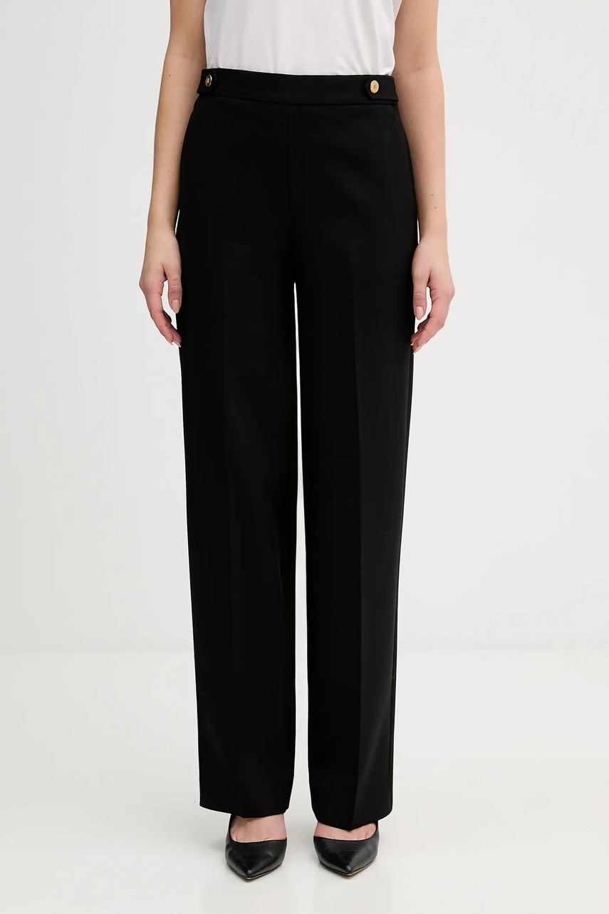 Levně Kalhoty Tommy Hilfiger dámské, černá barva, high waist, WW0WW47799