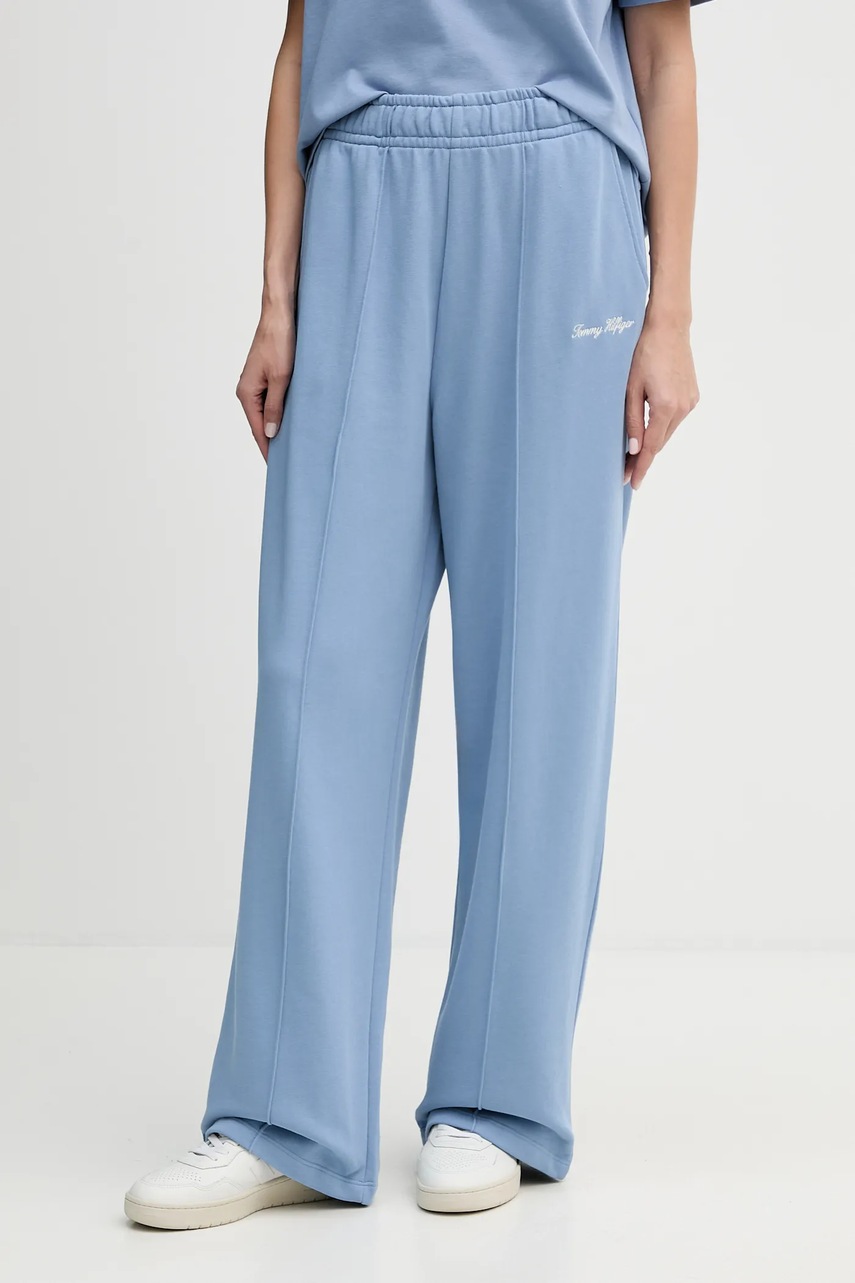 Levně Bavlněné tepláky Tommy Hilfiger dámské, modrá barva, s aplikací, WW0WW48784