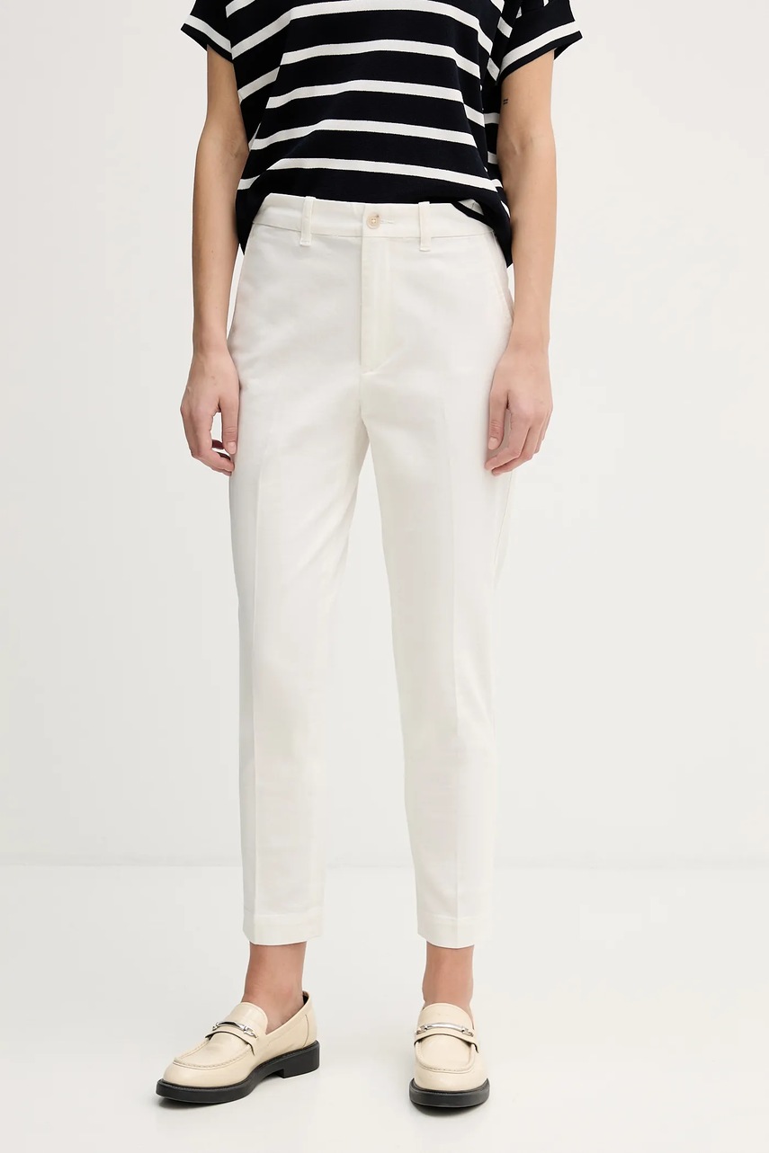 Levně Kalhoty Polo Ralph Lauren dámské, bílá barva, široké, high waist, 211A96672