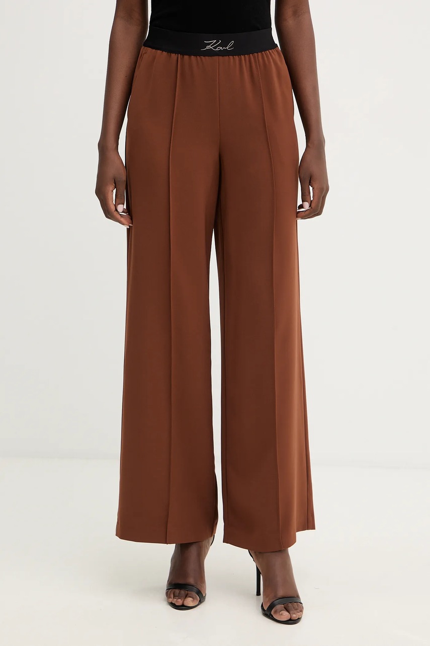 Karl Lagerfeld pantaloni culoarea maro, drept, high waist, B1W10014