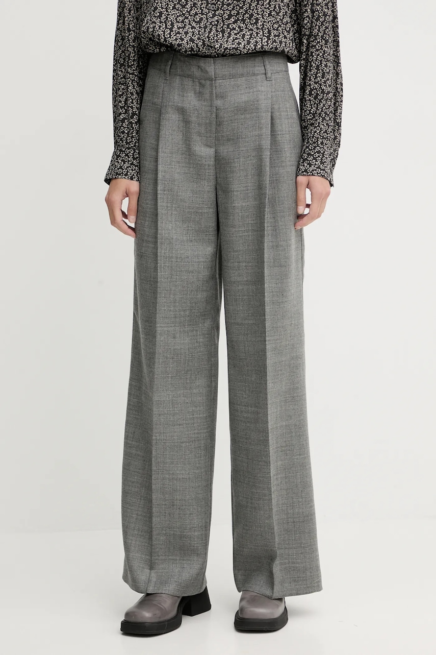 Marc O'Polo pantaloni de lână culoarea gri, drept, high waist, 600006810005