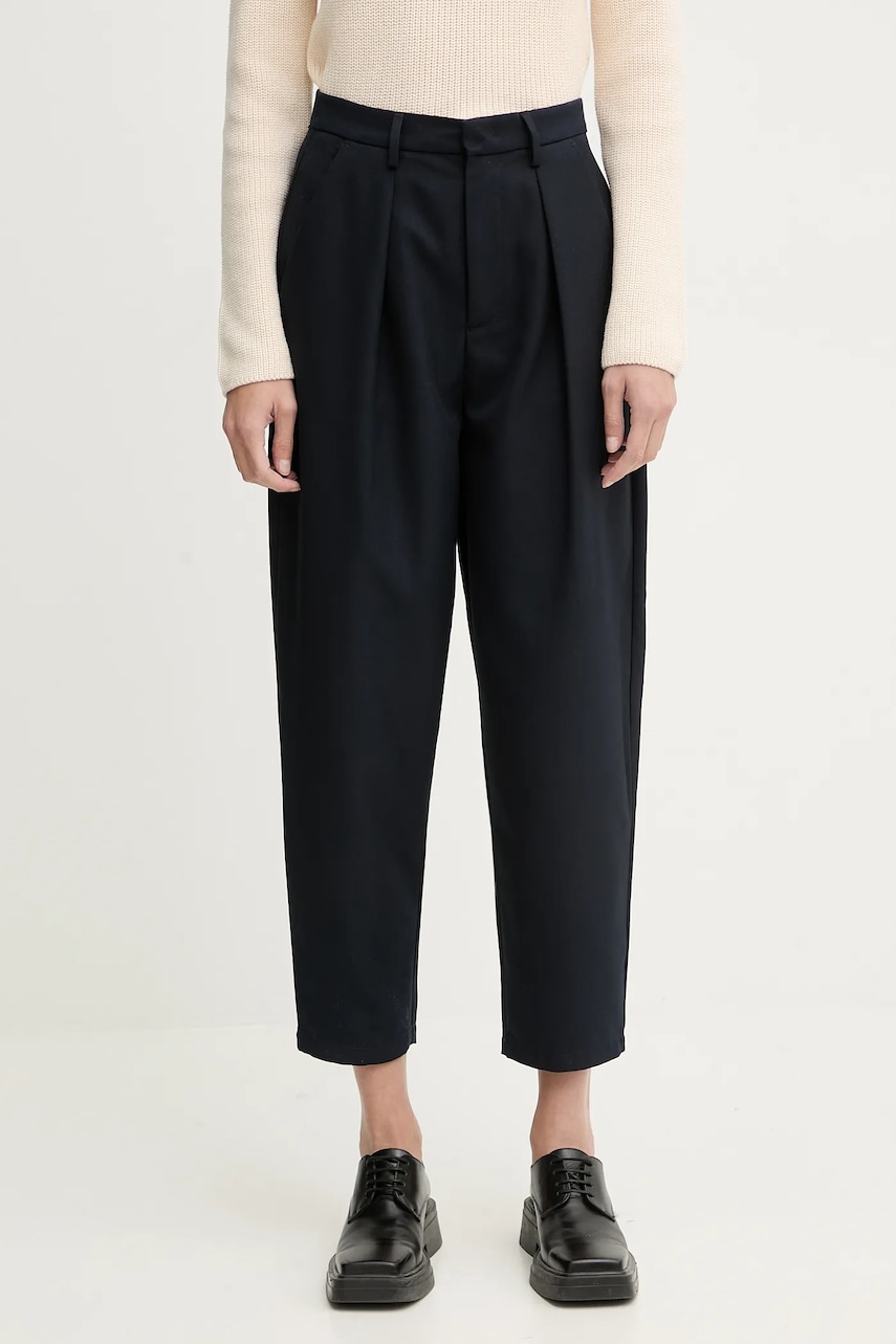 Marc O'Polo pantaloni culoarea bleumarin, fason țigaretă, high waist, 5000007591