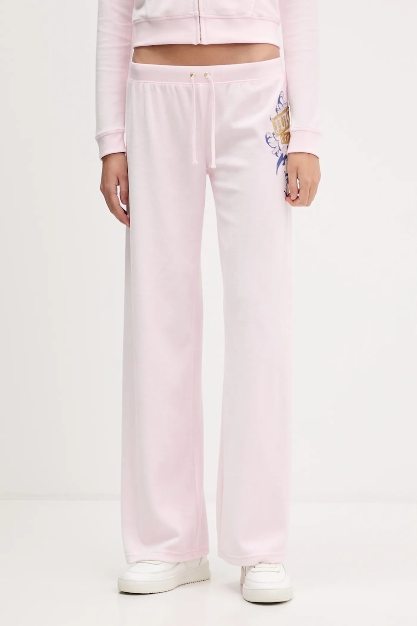 Juicy Couture pantaloni de trening din velur Wrap You Up culoarea roz, cu imprimeu, JCNBJ126452