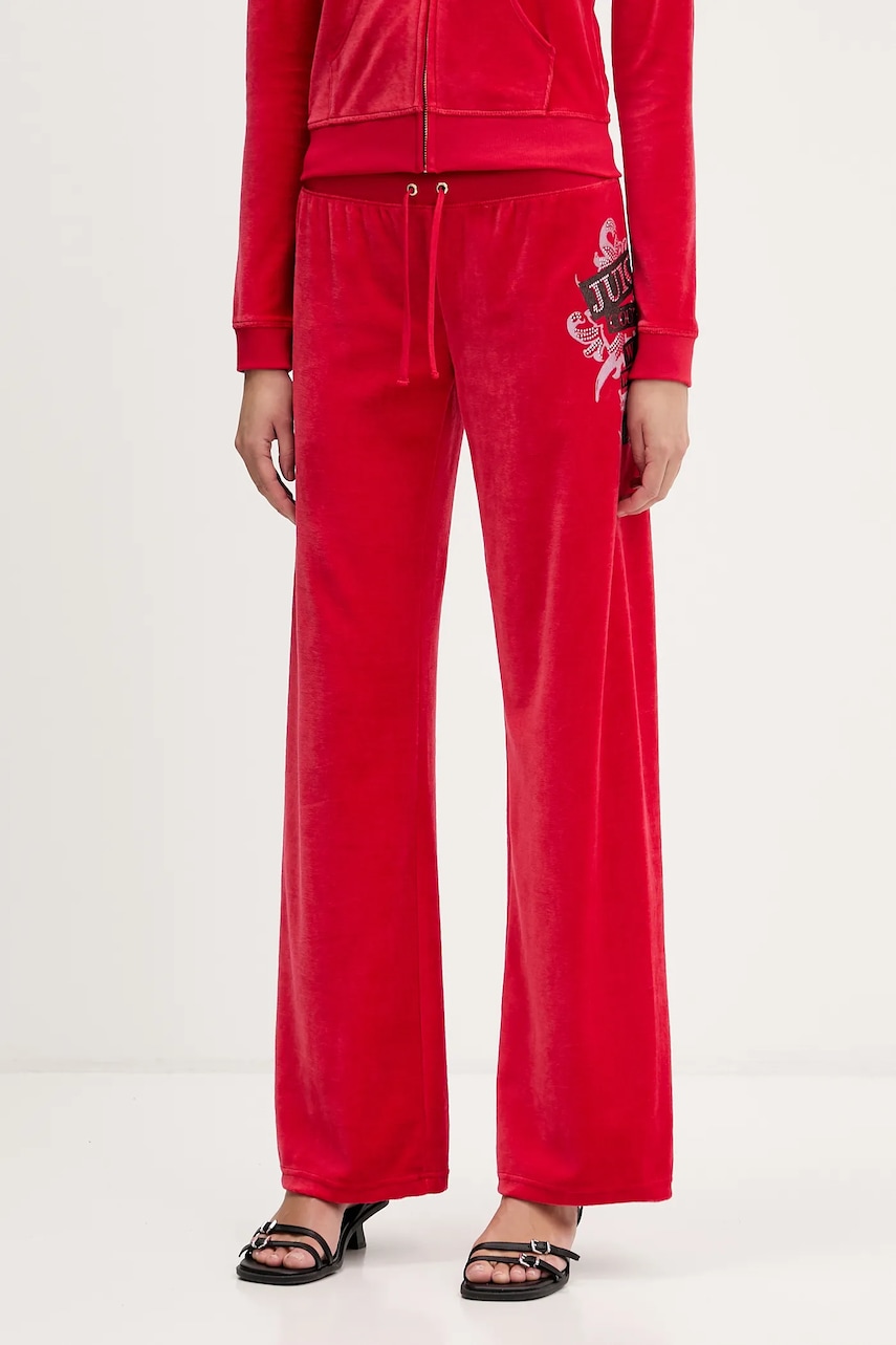 Juicy Couture pantaloni de trening din velur Wrap You Up culoarea roșu, cu imprimeu, JCNBJ126452