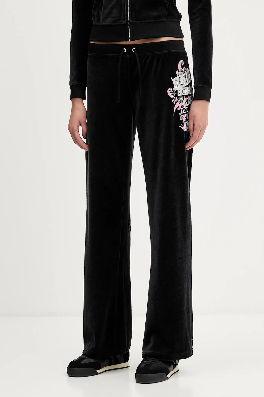 Juicy Couture pantaloni de trening din velur Wrap You Up culoarea negru, cu imprimeu, JCNBJ126452