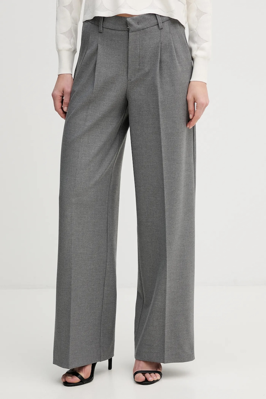 OUI pantaloni culoarea gri, lat, high waist, 95949