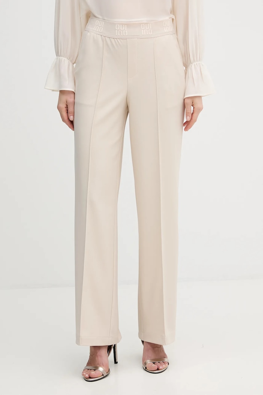 OUI pantaloni culoarea bej, drept, high waist, 91737