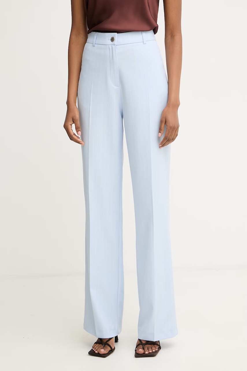 Morgan spodnie garniturowe damskie z wiskozą niebieskie high waist PTYA.F