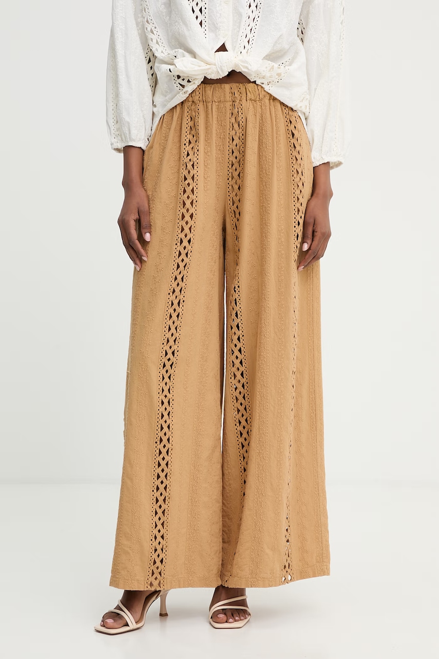 Haveone pantaloni wide leg pentru femei, din bumbac