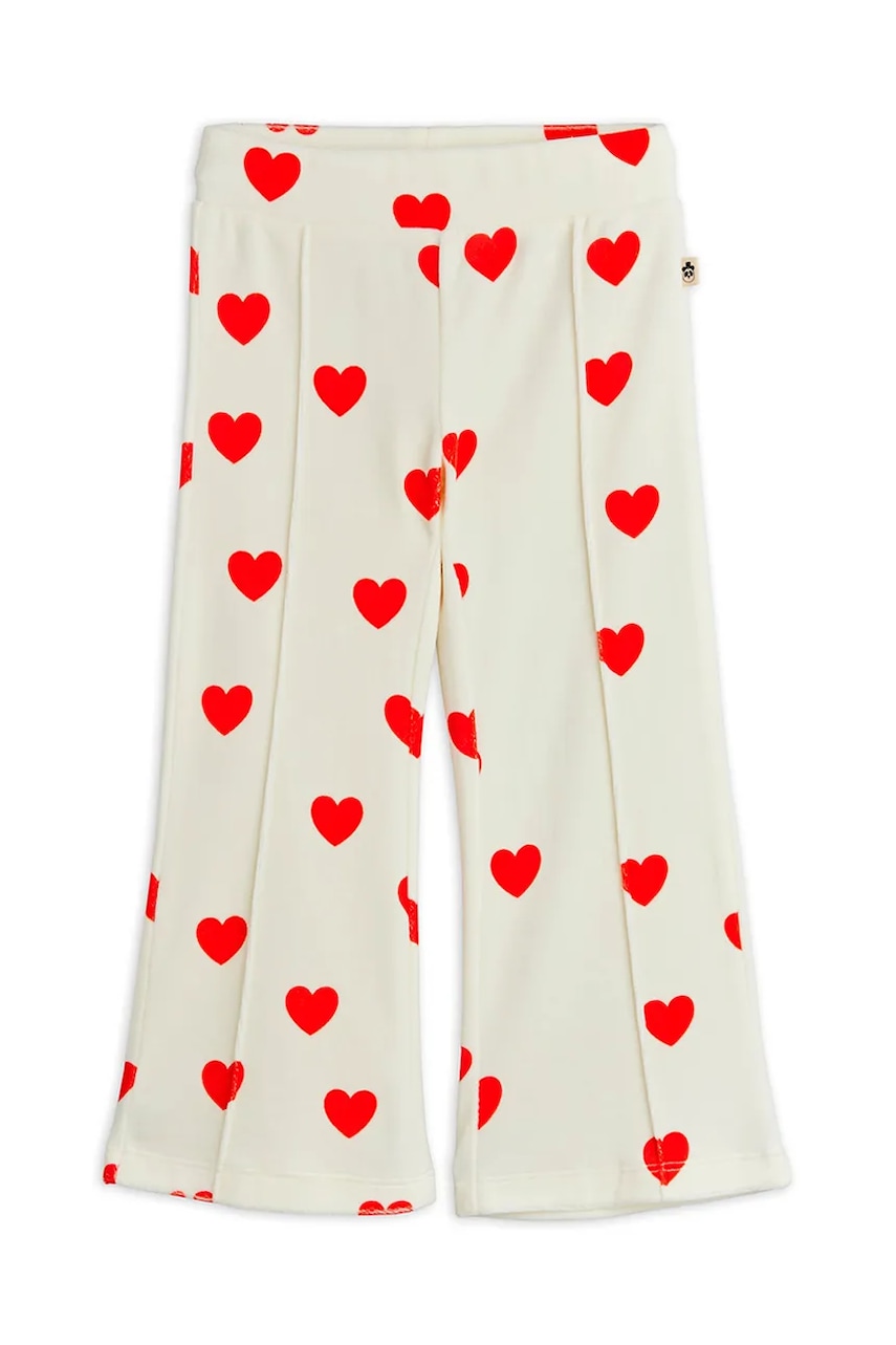 Mini Rodini pantaloni copii Hearts culoarea alb, cu imprimeu, 26130136