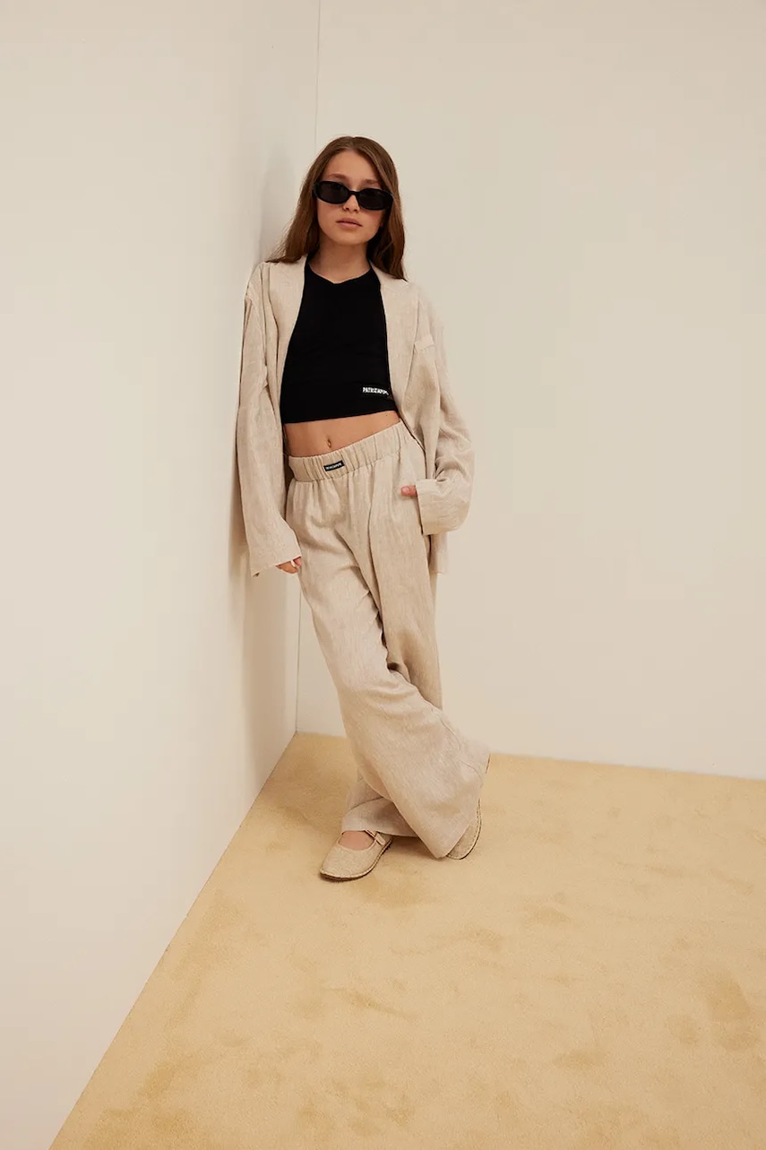 Patrizia Pepe pantaloni wide leg pentru copii, cu adaos de in A713